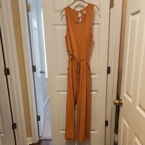 Pact Sleeveless Tie-Waist Jumpsuit in Rust